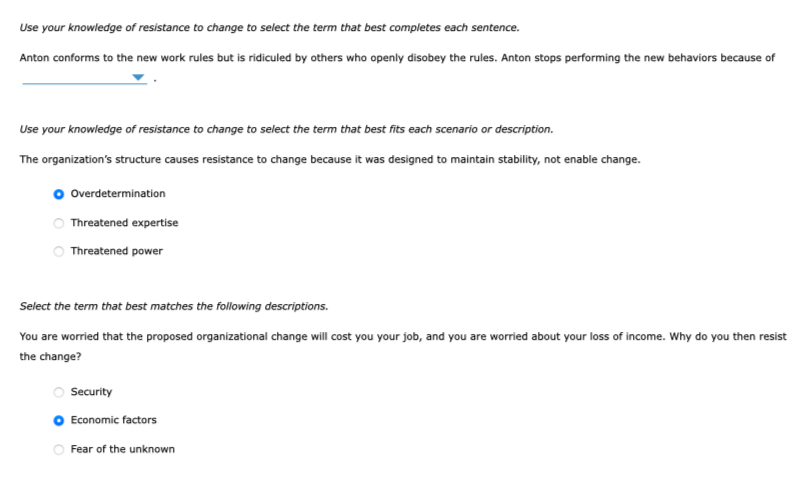 Use Your Knowledge Of Resistance To Change To Select The Term That Best Completes Each Sentence Anton Conforms To The N 1