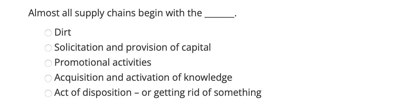 Almost All Supply Chains Begin With The O Dirt 0 0 0 0 0 Solicitation And Provision Of Capital Promotional Activities Ac 1