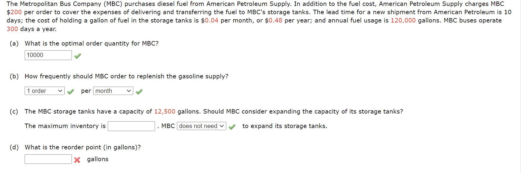 The Metropolitan Bus Company Mbc Purchases Diesel Fuel From American Petroleum Supply In Addition To The Fuel Cost A 1