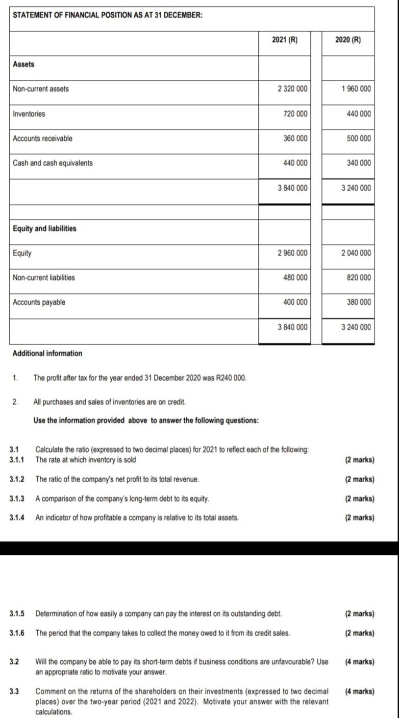 Question 3 Read The Information Below And Answer The Following Questions Information The Extracts Of The Financial State 2