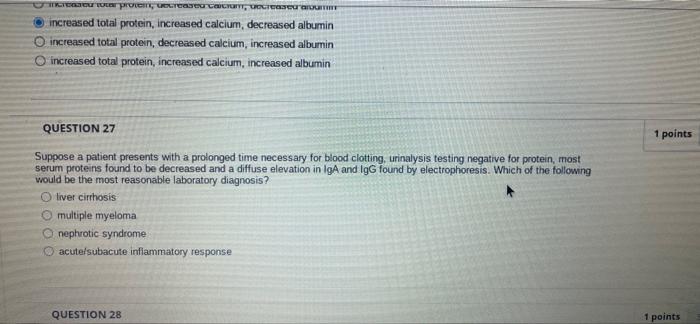 Trpe Ulcoscan List Increased Total Protein Increased Calcium Decreased Albumin O Increased Total Protein Decreased C 1