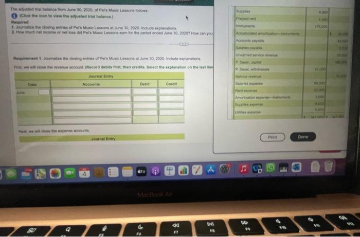The Adjusted Vial Balance From June 30 2020 Of Per S Music Lessons Follows Click The Icon To View The Adjusted Trial 1
