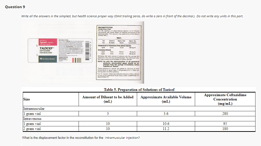 Question 9 Write All The Answers In The Simplest But Health Science Proper Way Omit Trailing Zeros Do Write A Zero In 1