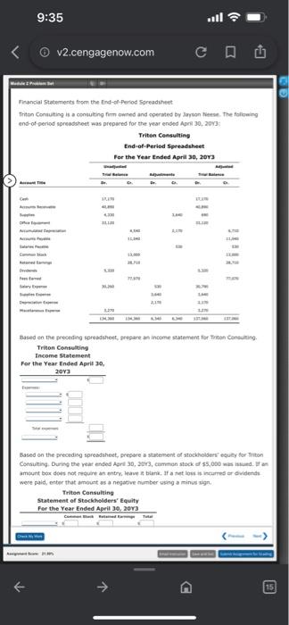9 35 Maule Po V2 Cengagenow Com For The Year Ended April 30 2013 Based On The Preceding Spreadsheet Prepare A State 2