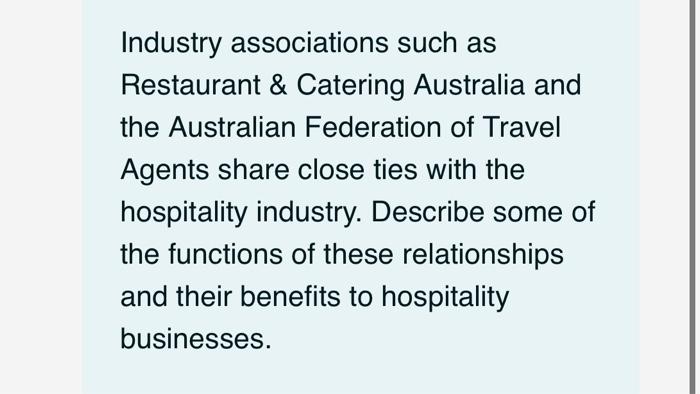 Industry Associations Such As Restaurant Catering Australia And The Australian Federation Of Travel Agents Share Close 1