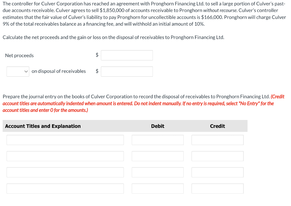 The Controller For Culver Corporation Has Reached An Agreement With Pronghorn Financing Ltd To Sell A Large Portion Of 1