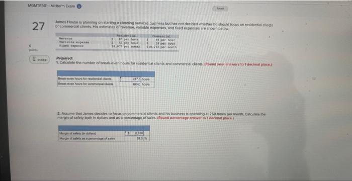 Mgmt8501 Midterm Exam 27 Porns 2 Man James House Is Planning On Starting A Cleaning Services Business But Has Not Decide 1