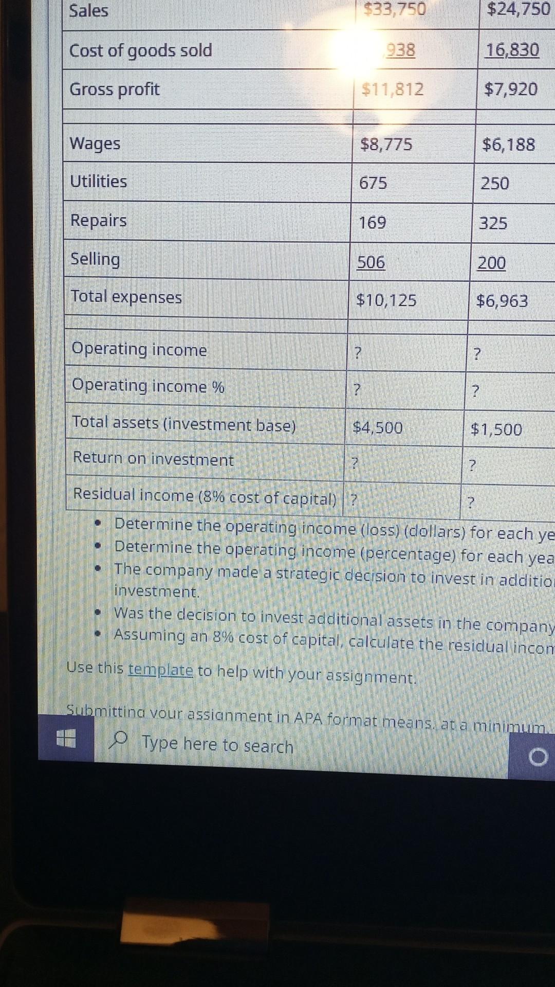 Sales Cost Of Goods Sold Gross Profit Wages Utilities Repairs Selling Total Expenses Operating Income Operating Income 1