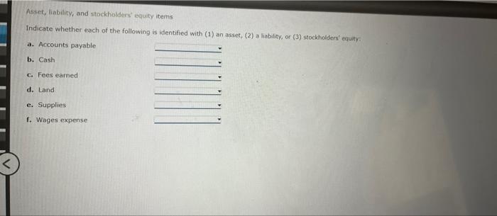 Asset Liability And Stockholders Equity Items Indicate Whether Each Of The Following Is Identified With 1 An Asse 1