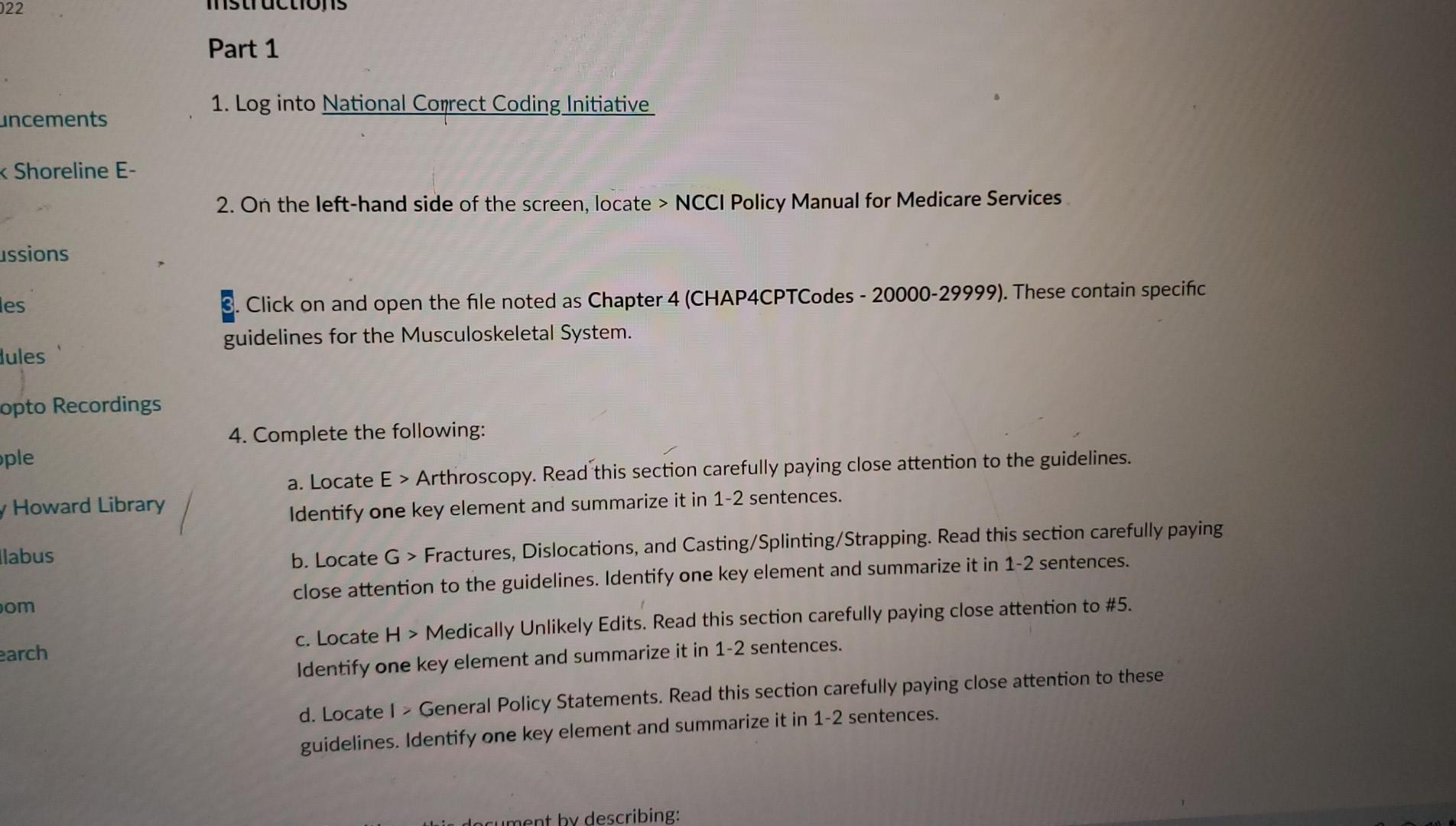 22 Part 1 1 Log Into National Conrect Coding Initiative Uncements Shoreline E 2 On The Left Hand Side Of The Screen 1