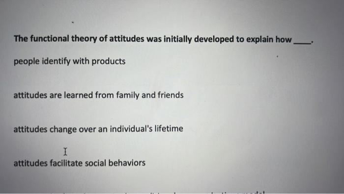 The Functional Theory Of Attitudes Was Initially Developed To Explain How People Identify With Products Attitudes Are Le 1