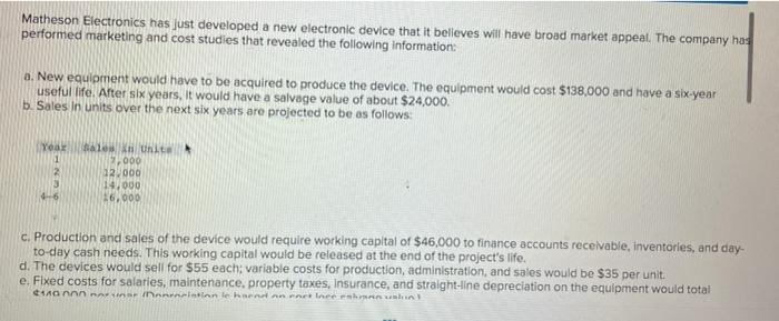 Matheson Electronics Has Just Developed A New Electronic Device That It Believes Will Have Broad Market Appeal The Comp 1
