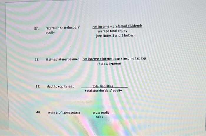 37 Return On Shareholders Equity 38 Times Interest Earned Net Income Interest Exp Income Tax Exp Interest Expense 1