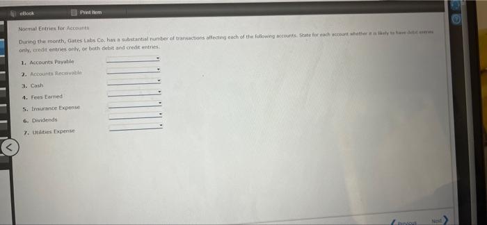 Ebook Printem Normal Entries For Accounts During The Month Gates Labs Co Has A Substantial Number Of Transactions Affe 1
