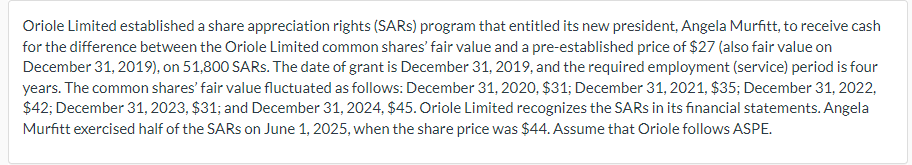 Oriole Limited Established A Share Appreciation Rights Sars Program That Entitled Its New President Angela Murfitt T 1