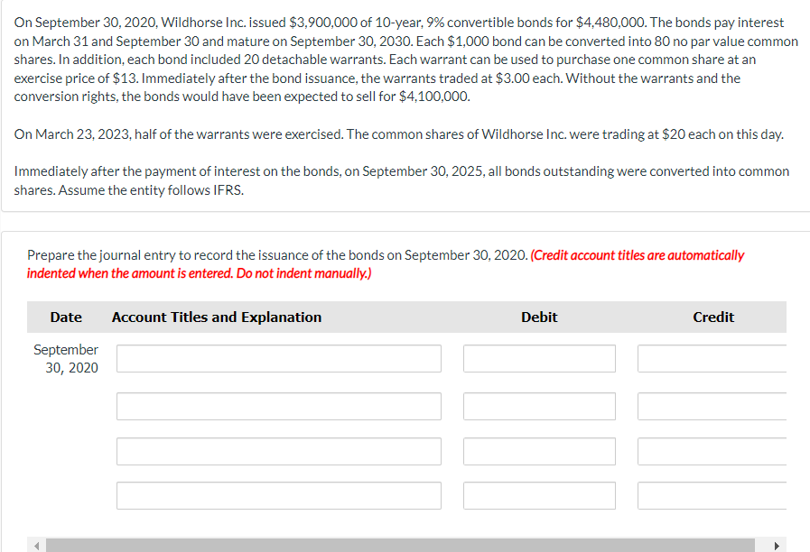 On September 30 2020 Wildhorse Inc Issued 3 900 000 Of 10 Year 9 Convertible Bonds For 4 480 000 The Bonds Pay I 1
