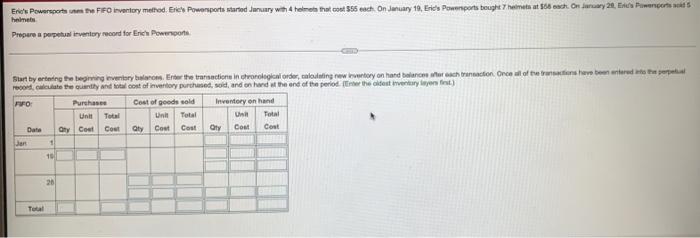 Eric S Powersports Uses The Fifo Inventory Method Eric S Powersports Started January With 4 Helmets That Cost 55 Each 1