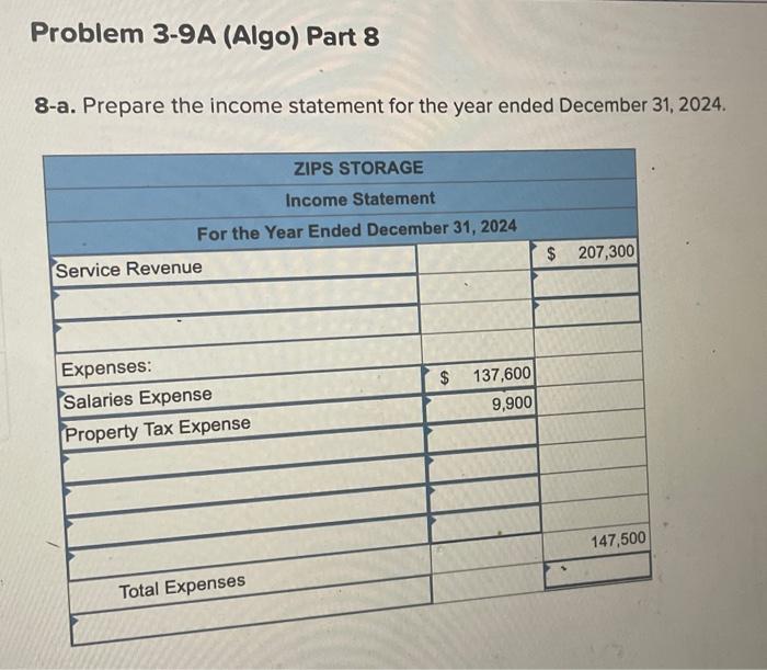 Required Information Problem 3 9a Algo Complete The Full Accounting Cycle Lo3 3 3 4 3 5 3 6 3 7 The Following 2