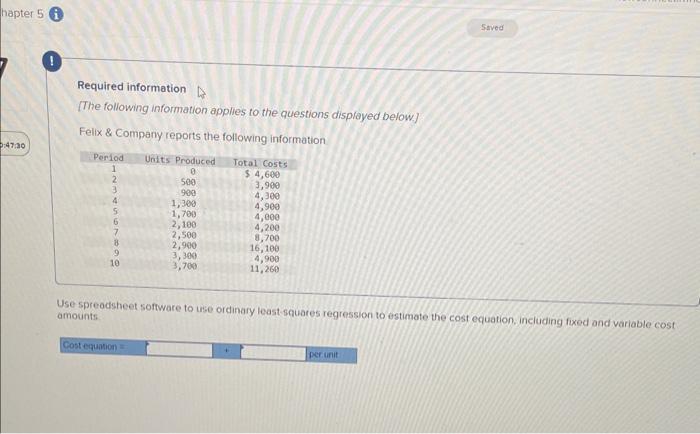 Hapter 5 47 30 Required Information The Following Information Applies To The Questions Displayed Below Felix Comp 1