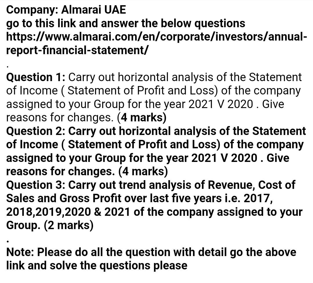 Company Almarai Uae Go To This Link And Answer The Below Questions Https Www Almarai Com En Corporate Investors Annua 1