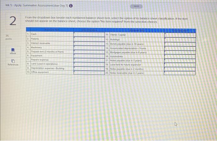 Wk 5 Apply Summative Assessment Due Day 71 2 35 Points References From The Dropdown Box Beside Each Numbered Balance Sh 1