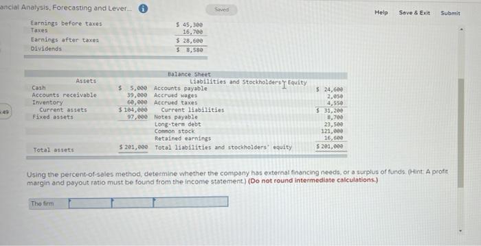 The Manning Company Has Financial Statements As Shown Next Which Are Representative Of The Company S Historical Average 2