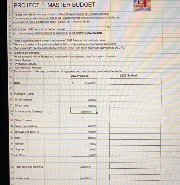 Project 1 Master Budget 4 5 The Real World This Company Is Based In The Northwest Suburbs Of Chicago Scenario 6 Your 1