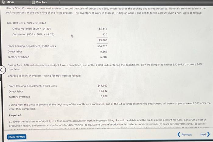 Ebook Hearty Soup Co Uses A Process Cost System To Record The Costs Of Processing Soup Which Requires The Cooking And 1