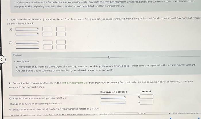Equivalent Units And Related Costs Cost Of Production Report Entries Dover Chemical Company Manufactures Specialty Che 4