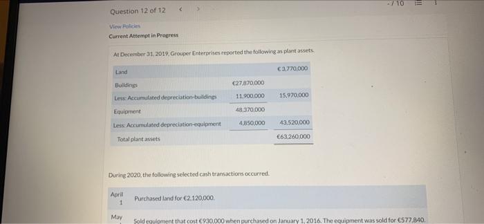 Question 12 Of 12 View Policies Current Attempt In Progress At December 31 2019 Grouper Enterprises Reported The Follo 1