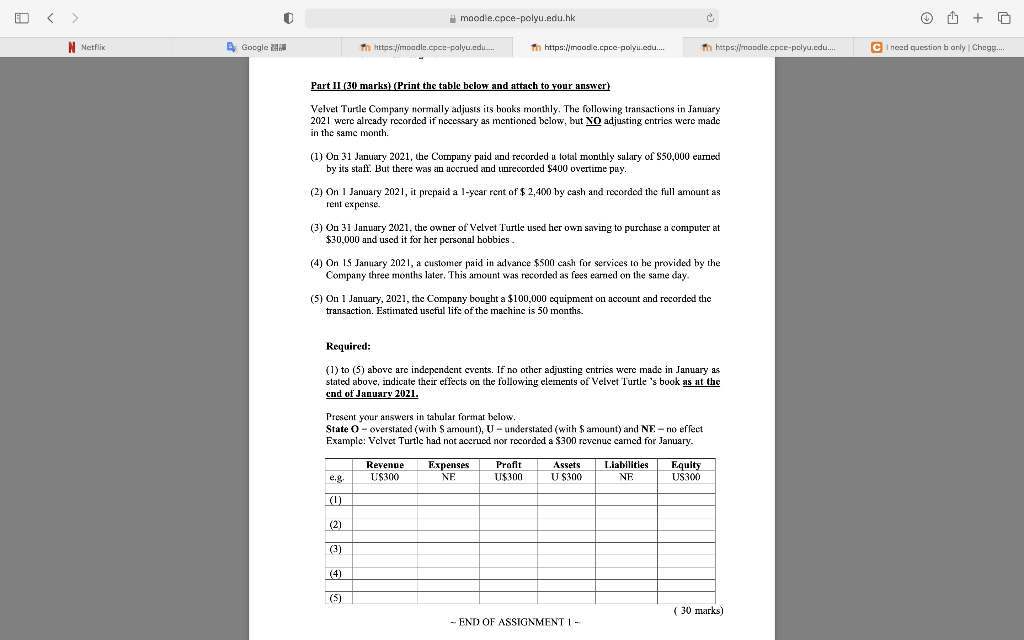 N Netflix Google M Moodle Cpce Polyu Edu Hk Https Moodle Cpce Polyu Edu Part Ii 30 Marks Print The Table Below 1