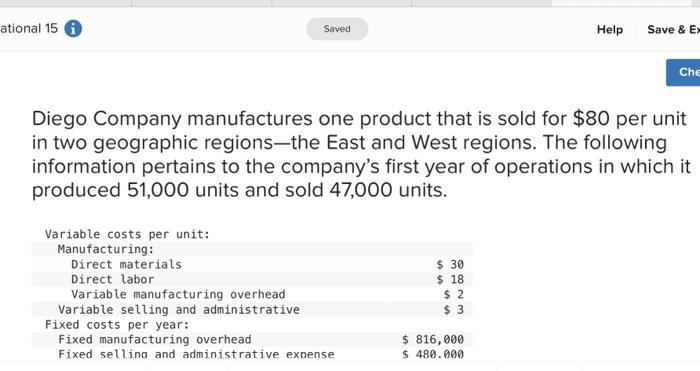 The Following Information Applies To The Questions Displayed Below Diego Company Manufactures One Product That Is Sol 14