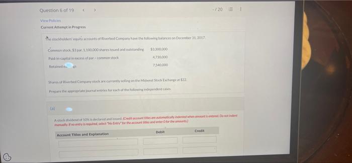 6 Question 6 Of 19 View Policies Current Attempt In Progress The Stockholders Equity Accounts Of Riverbed Company Hav 1