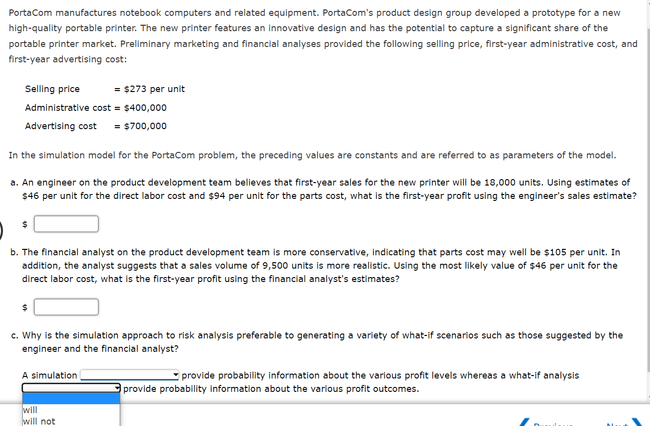 Problem 12 01 Algorithmic Portacom Manufactures Notebook Computers And Related Equipment Portacom S Product Design Gr 1