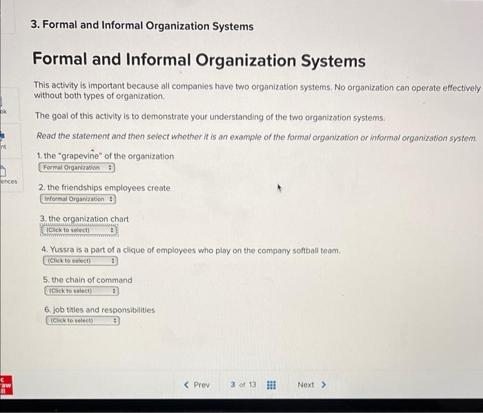 Ok Nt Ences C Aw 11 3 Formal And Informal Organization Systems Formal And Informal Organization Systems This Activity I 1
