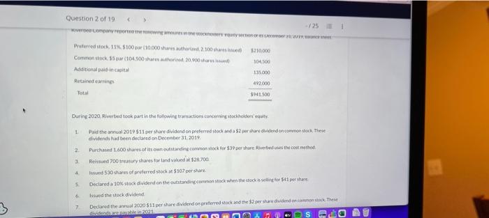 3 Question 2 Of 19 Kverned Company Reported The Towing Amounts In The Stocenoters Rury Section Ores December Ce Preferr 1