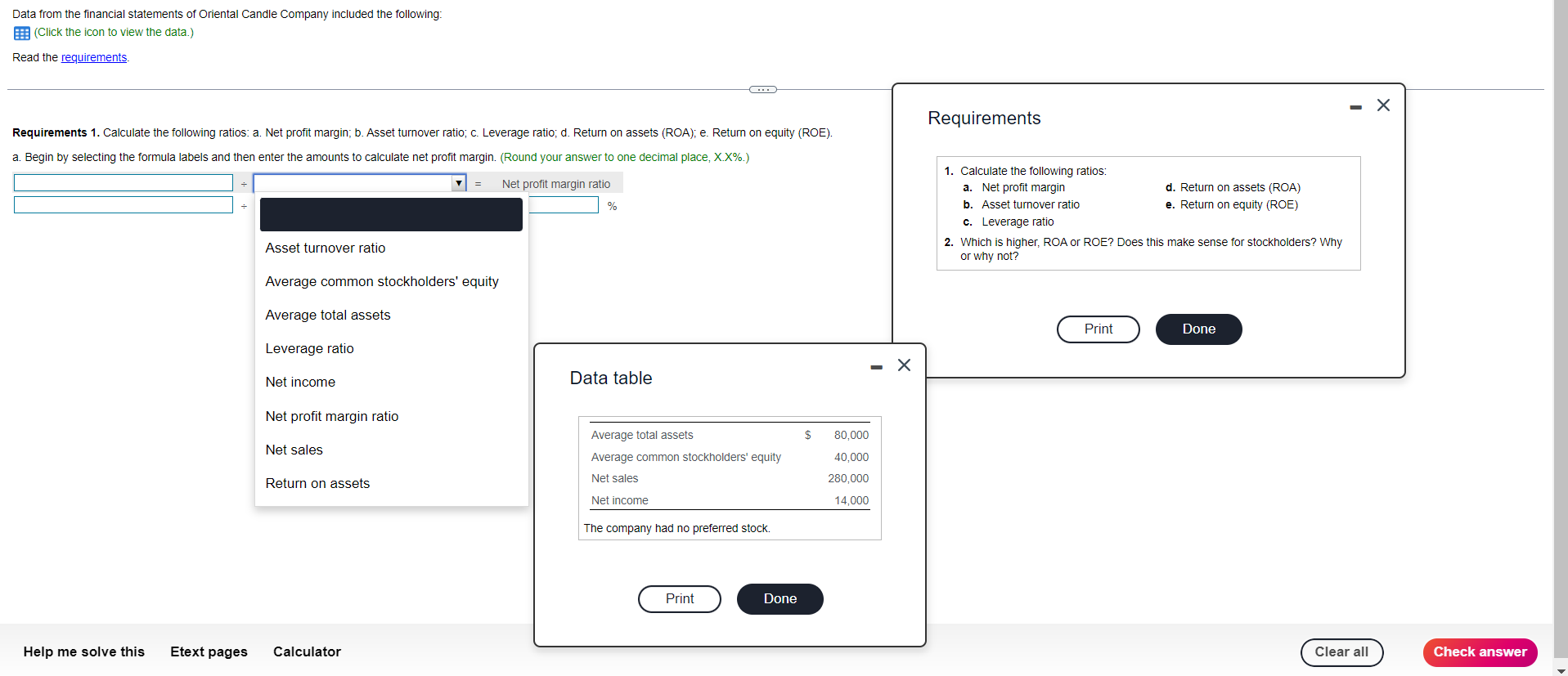 Data From The Financial Statements Of Oriental Candle Company Included The Following Click The Icon To View The Data 1