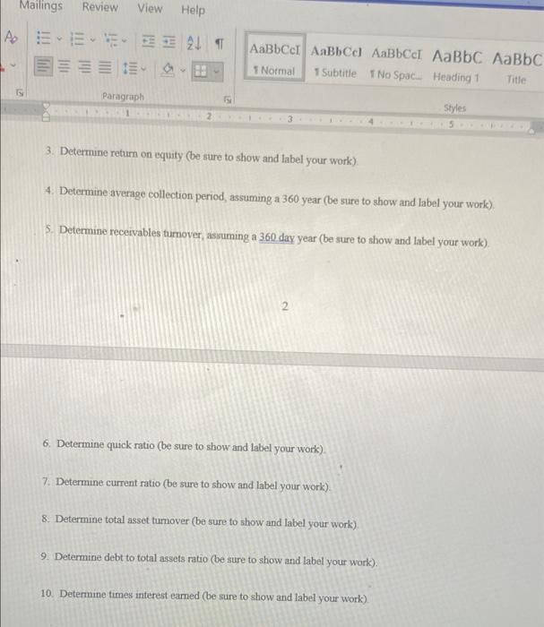 Mailings Review View Help Eeeeet E Paragraph 1 Sales Cost Of Goods Sold Gross Profit From Sales Other Expenses Part A A 4