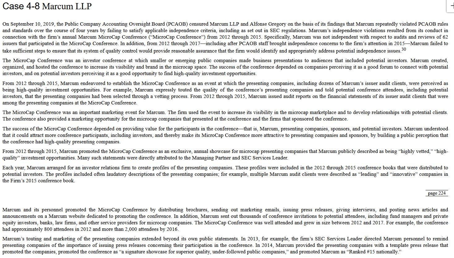 Case 4 8 Marcum Llp On September 10 2019 The Public Company Accounting Oversight Board Pcaob Censured Marcum Llp And 1