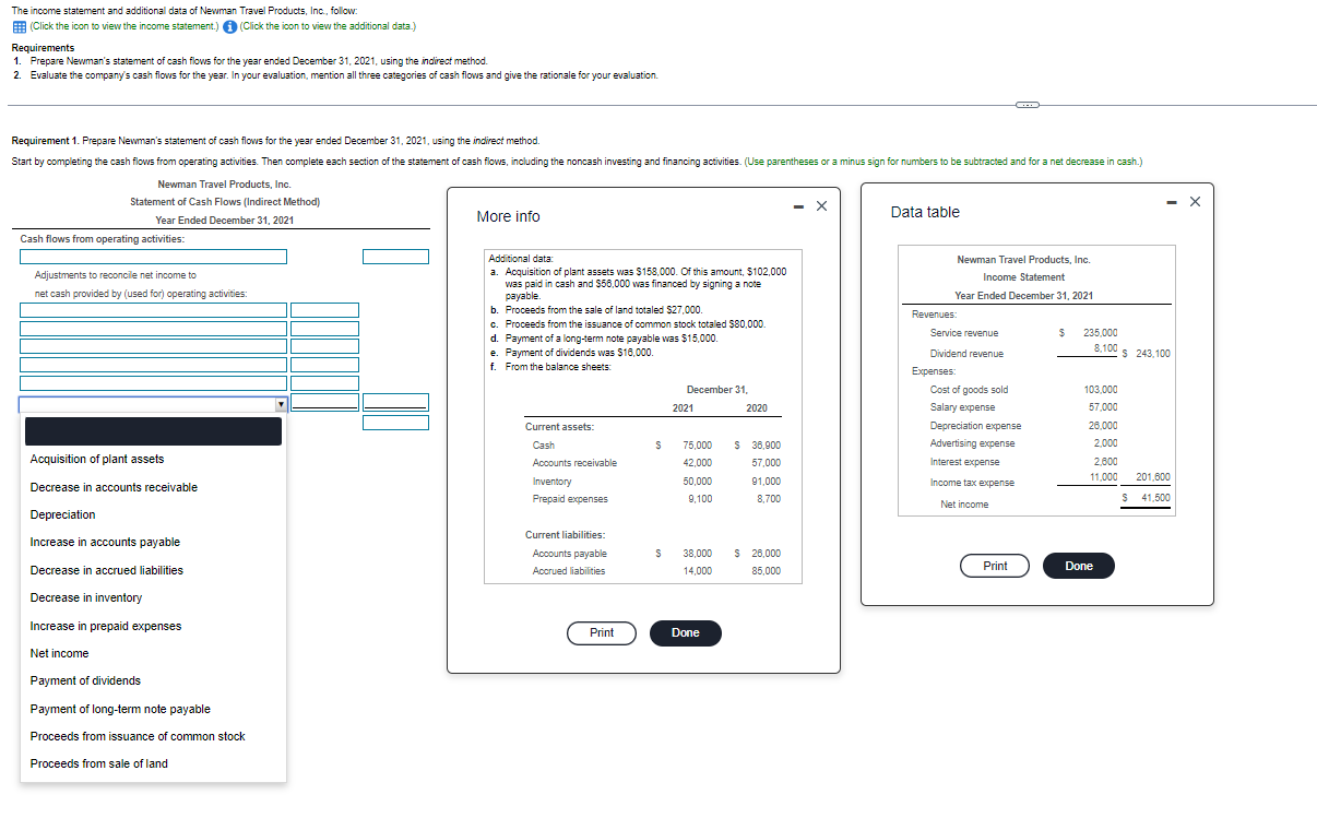 The Income Statement And Additional Data Of Newman Travel Products Inc Follow Click The Icon To View The Income Sta 1