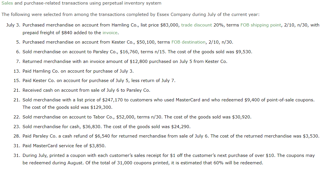 Sales And Purchase Related Transactions Using Perpetual Inventory System The Following Were Selected From Among The Tran 1