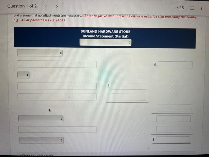Question 1 Of 2 May 1 2 Sunland Hardware Store Completed The Following Merchandising Transactions In The Month Of May A 13