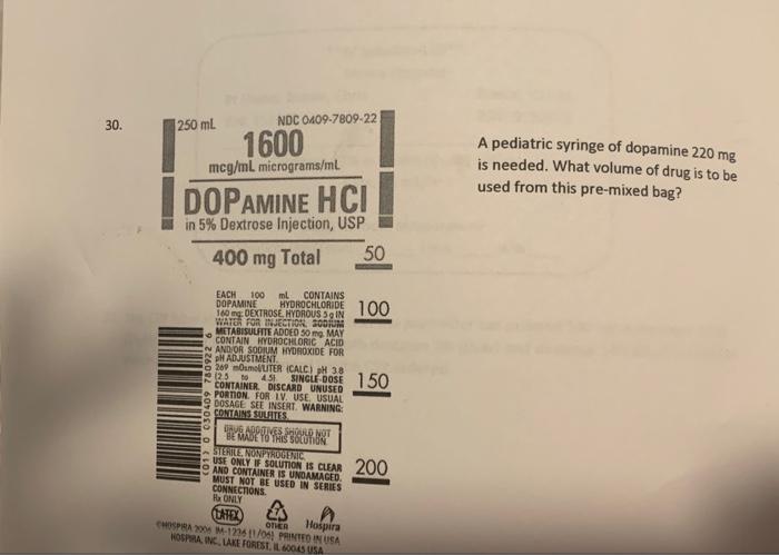 30 250 Ml Ndc 0409 7809 22 1600 Mcg Ml Micrograms Ml Dopamine Hci In 5 Dextrose Injection Usp 400 Mg Total 50 A Pedia 1