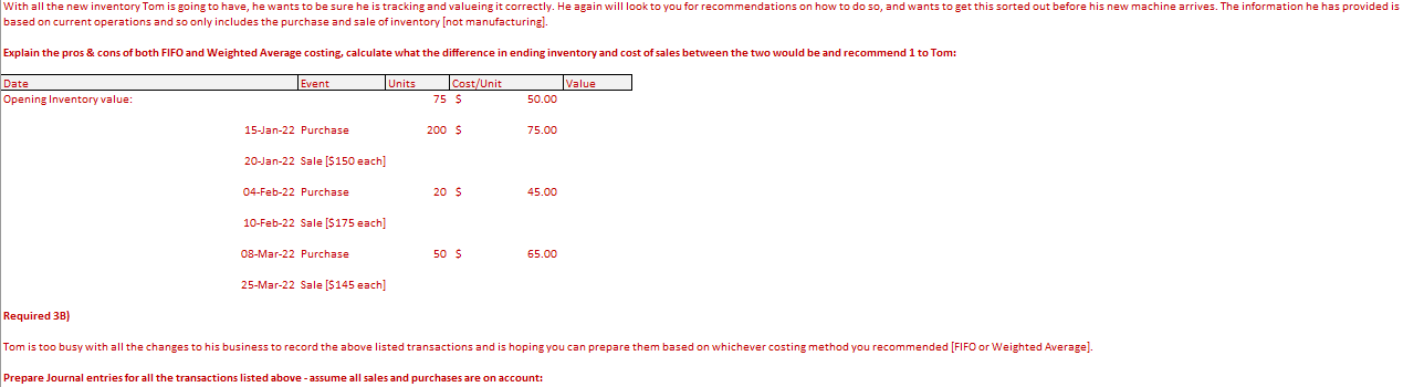 With All The New Inventory Tom Is Going To Have He Wants To Be Sure He Is Tracking And Valueing It Correctly He Again 1