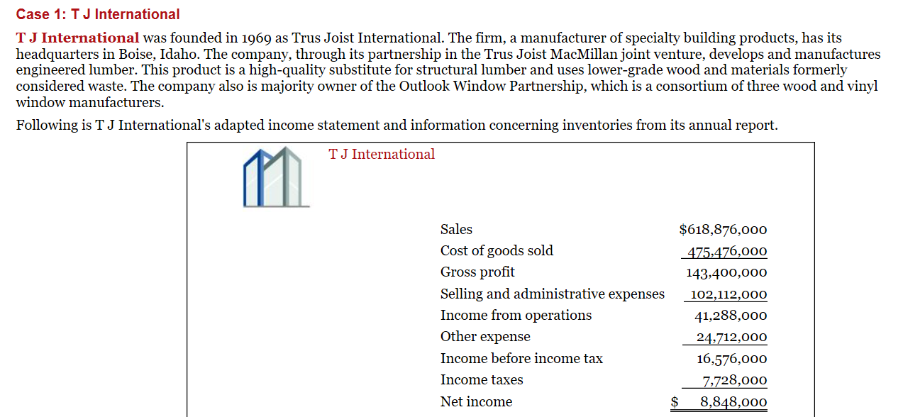 Case 1 Tj International Tj International Was Founded In 1969 As Trus Joist International The Firm A Manufacturer Of S 1