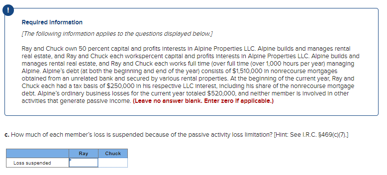 Required Information The Following Information Applies To The Questions Displayed Below Ray And Chuck Own 50 Percent 1