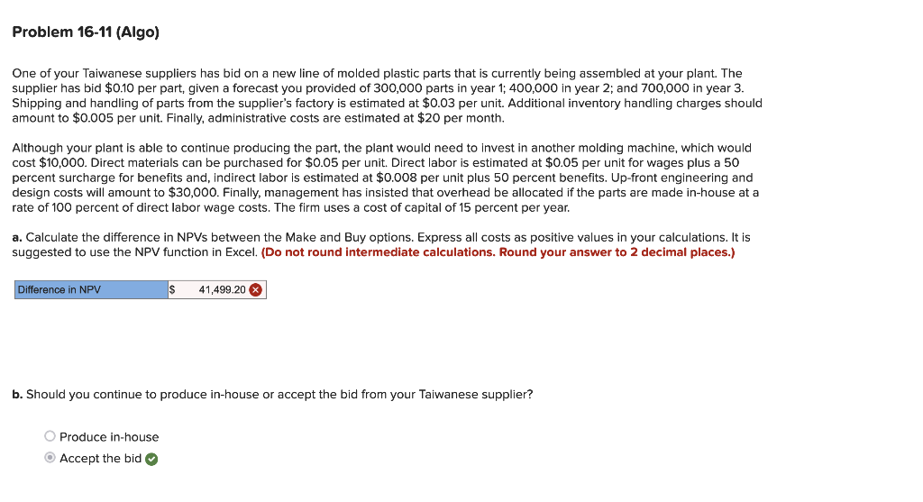 Problem 16 11 Algo One Of Your Taiwanese Suppliers Has Bid On A New Line Of Molded Plastic Parts That Is Currently Bei 1