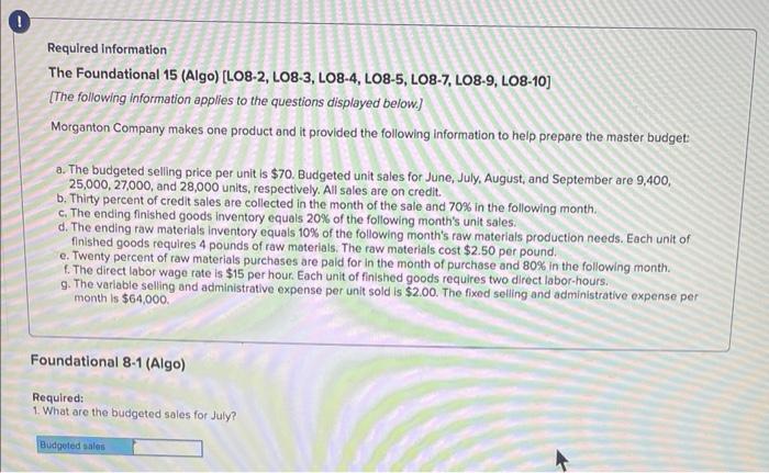 1 Required Information The Foundational 15 Algo Lo8 2 Lo8 3 Lo8 4 Lo8 5 Lo8 7 Lo8 9 L08 10 The Following Info 1