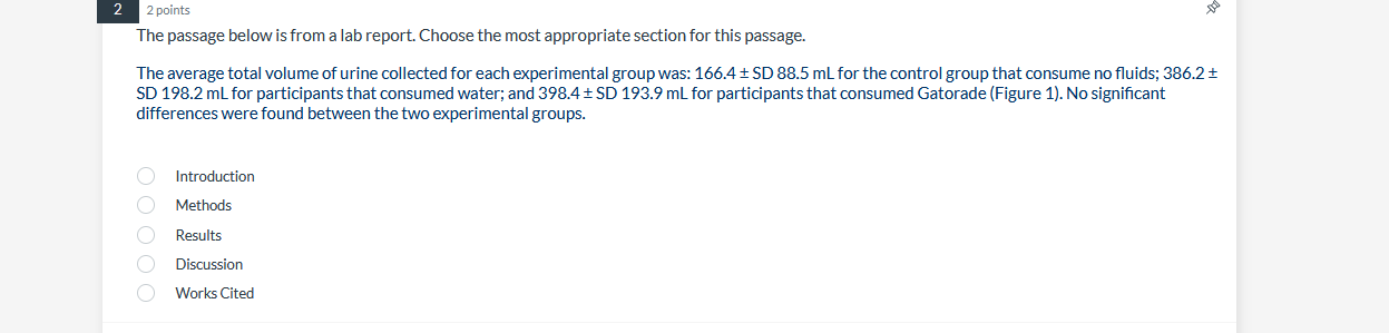 2 2 Points The Passage Below Is From A Lab Report Choose The Most Appropriate Section For This Passage The Average Tot 1