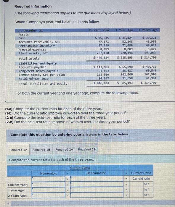 Required Information The Following Information Applies To The Questions Displayed Below Simon Company S Year End Bala 1